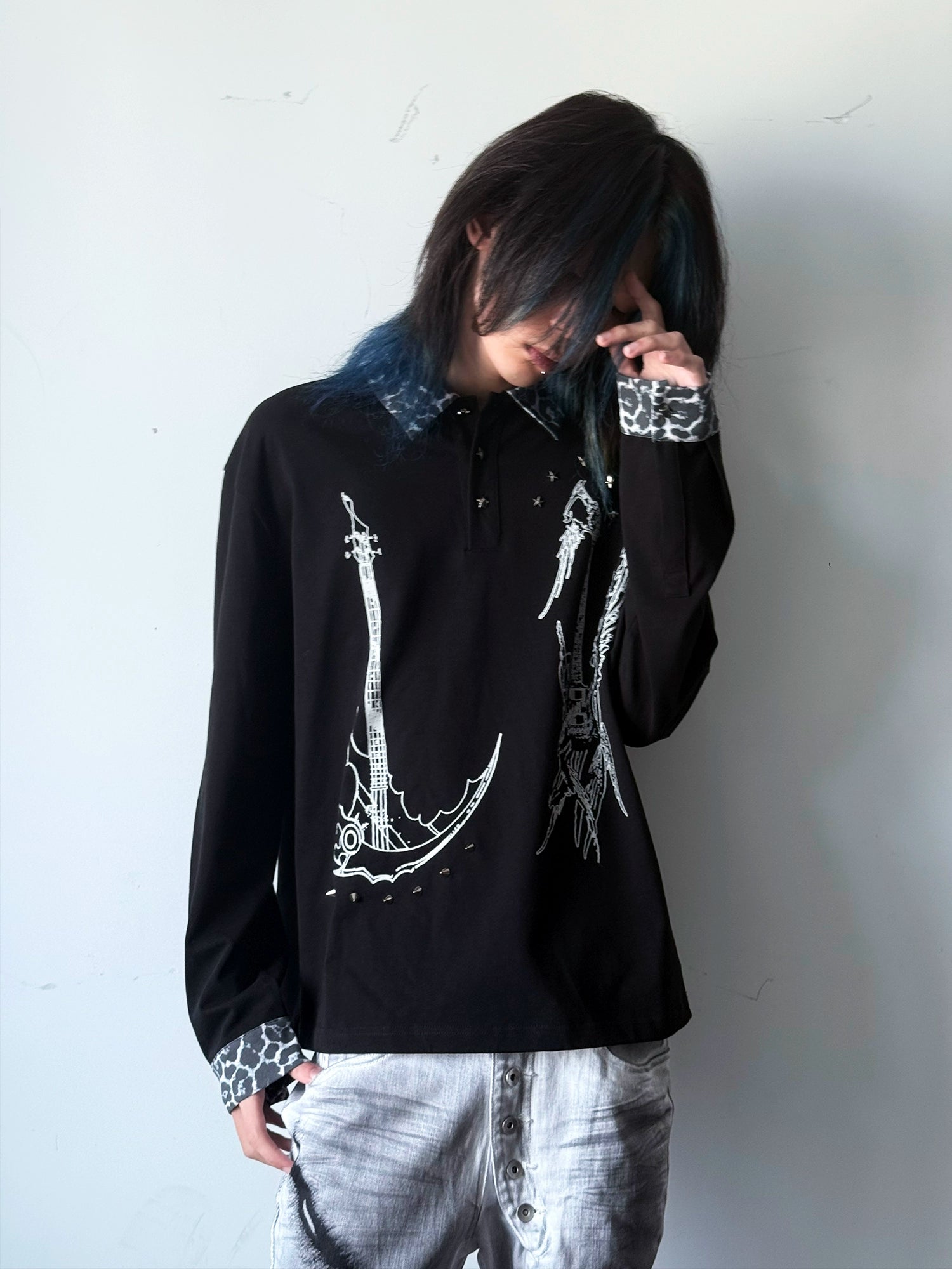 PAIKI Leopard Print Spliced Lapel Polo Shirt