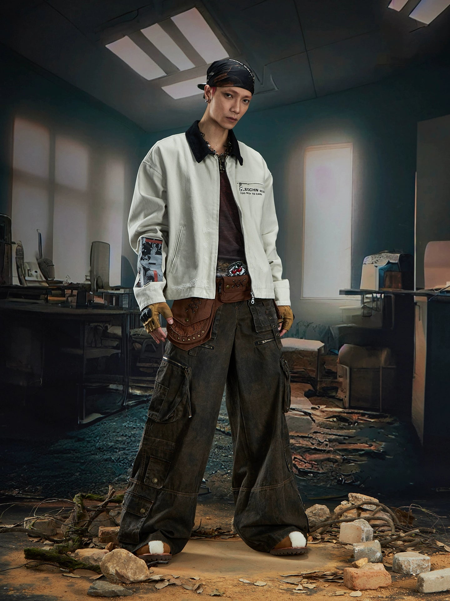 NOMANIAI Loose Zip Lapel Denim Jacket