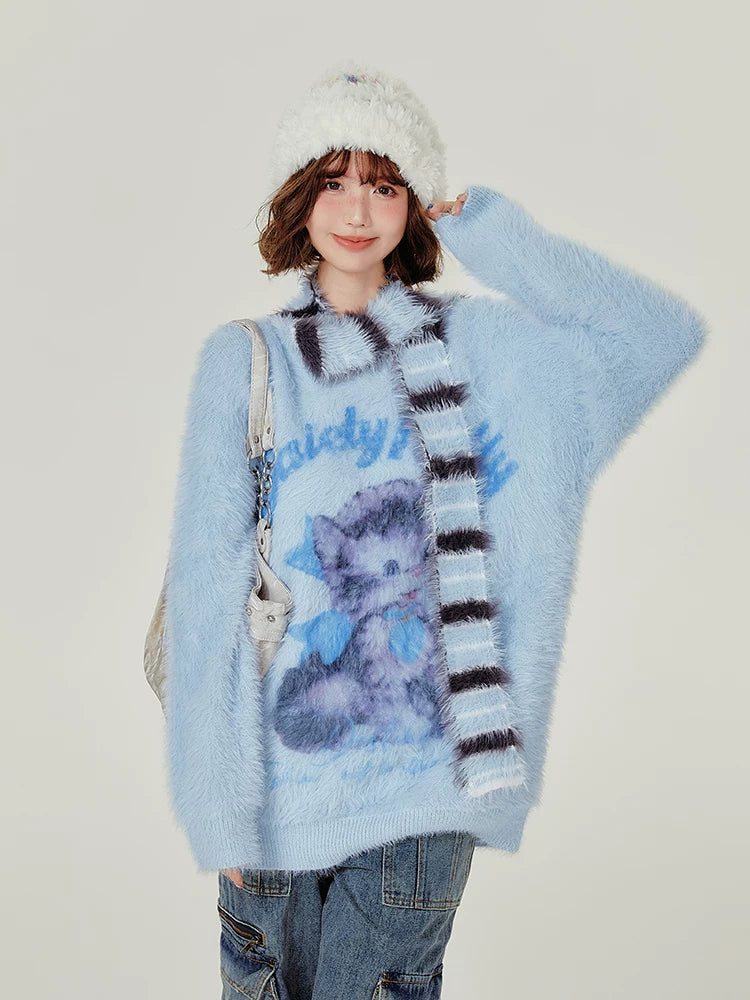 Girlyhalo Faux Mink Cat Sweater