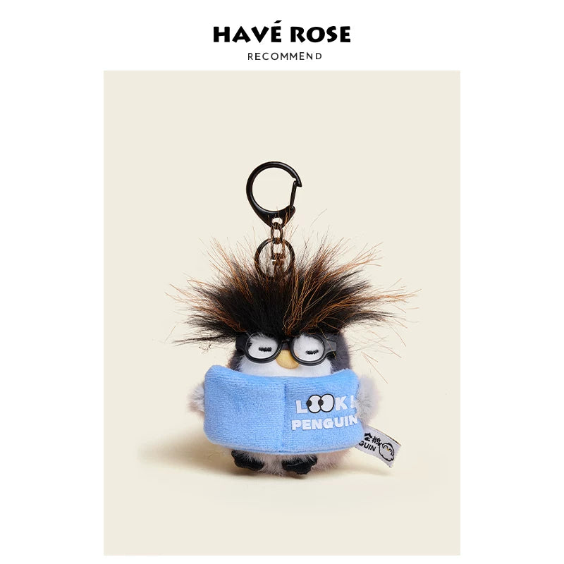HAVEROSE Straight-A Student Penguin Bag Keychain Plush Pendant
