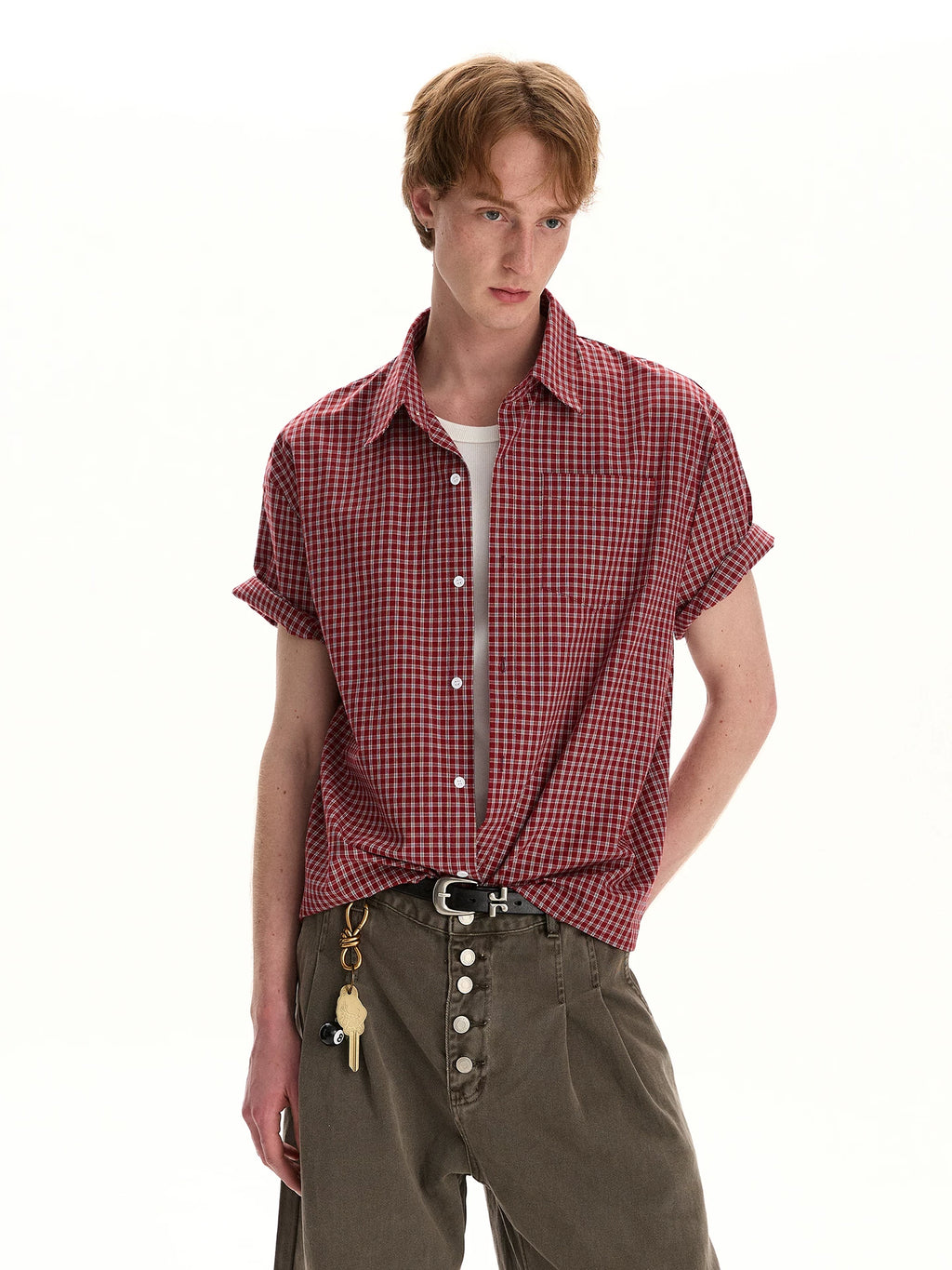 A PUEE Retro Old Money Short-Sleeve Plaid Shirt – Boxy Loose Fit