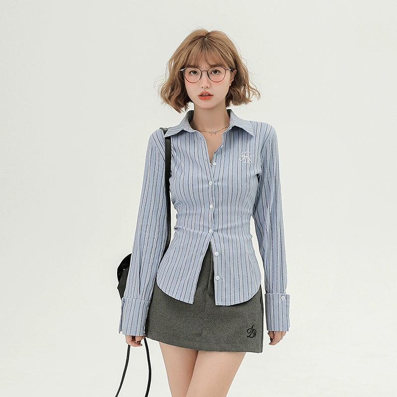 Girlyhalo College Striped Slim-Fit Shirt