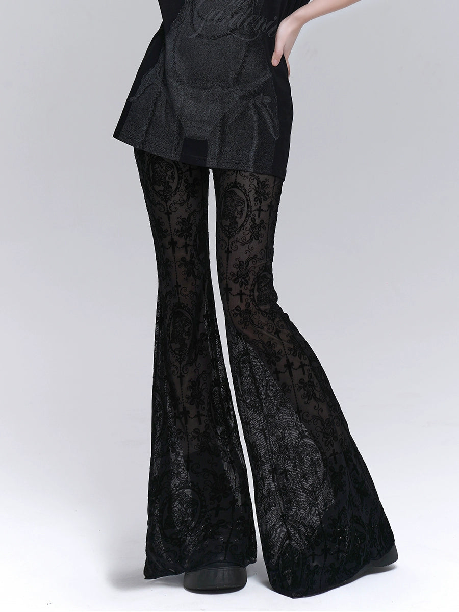 LADYGHOST Versatile Lace Micro-flared Pants