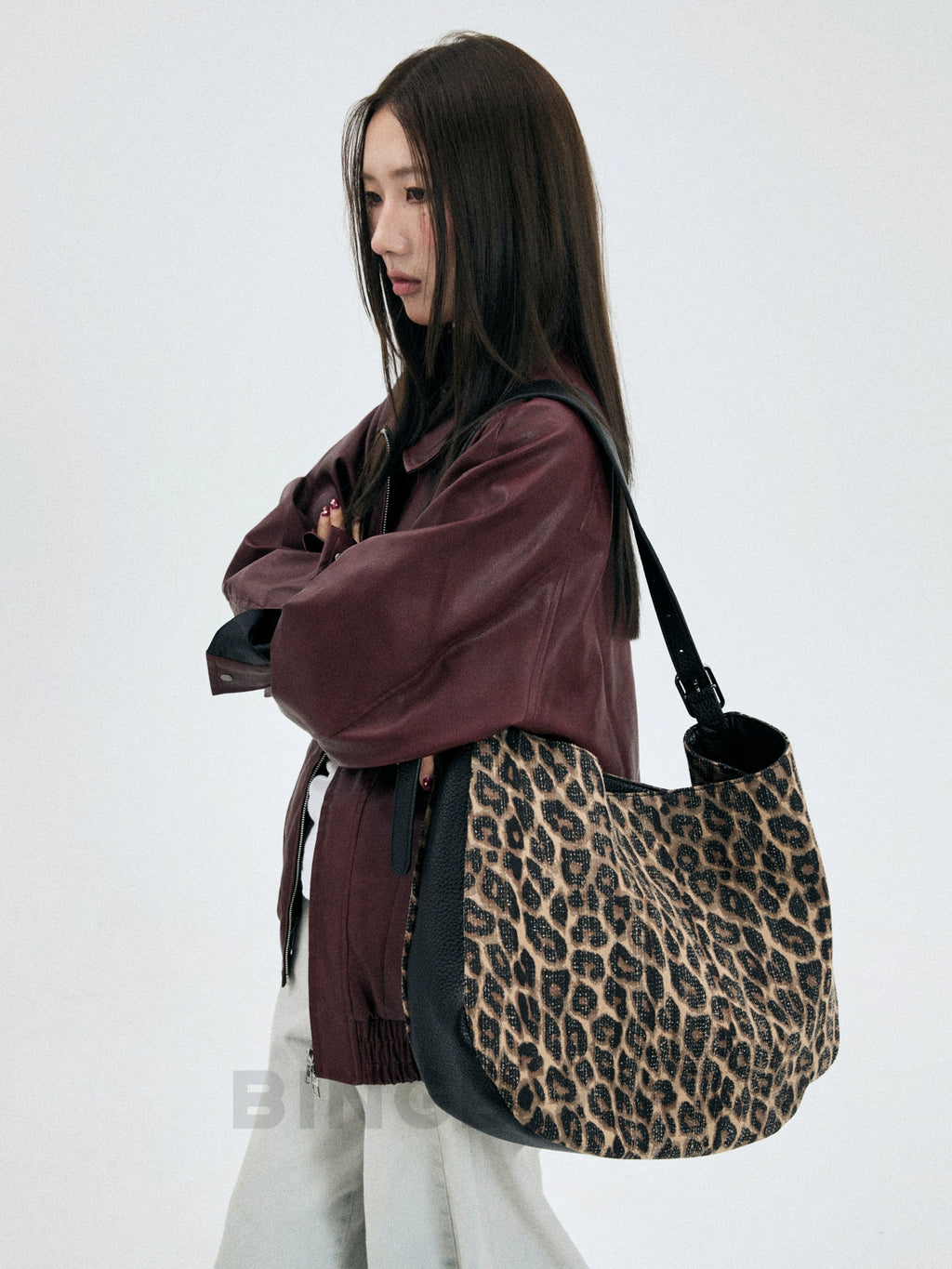BINGBONG Leopard Print Large-capacity Color Matching Messenger Tote Bag