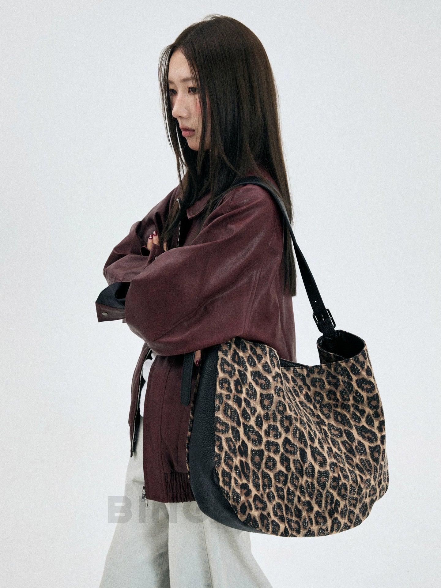 BINGBONG Leopard Print Large-capacity Color Matching Messenger Tote Bag