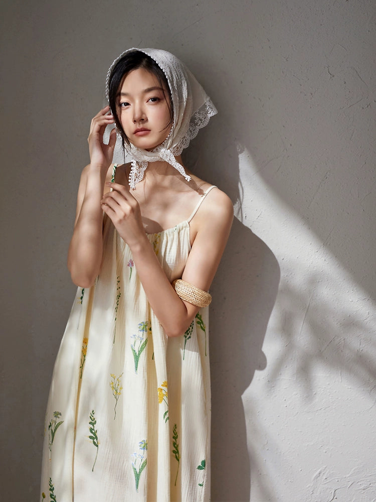 Yuenei Pure Cotton Gauze Suspender Sexy Dress