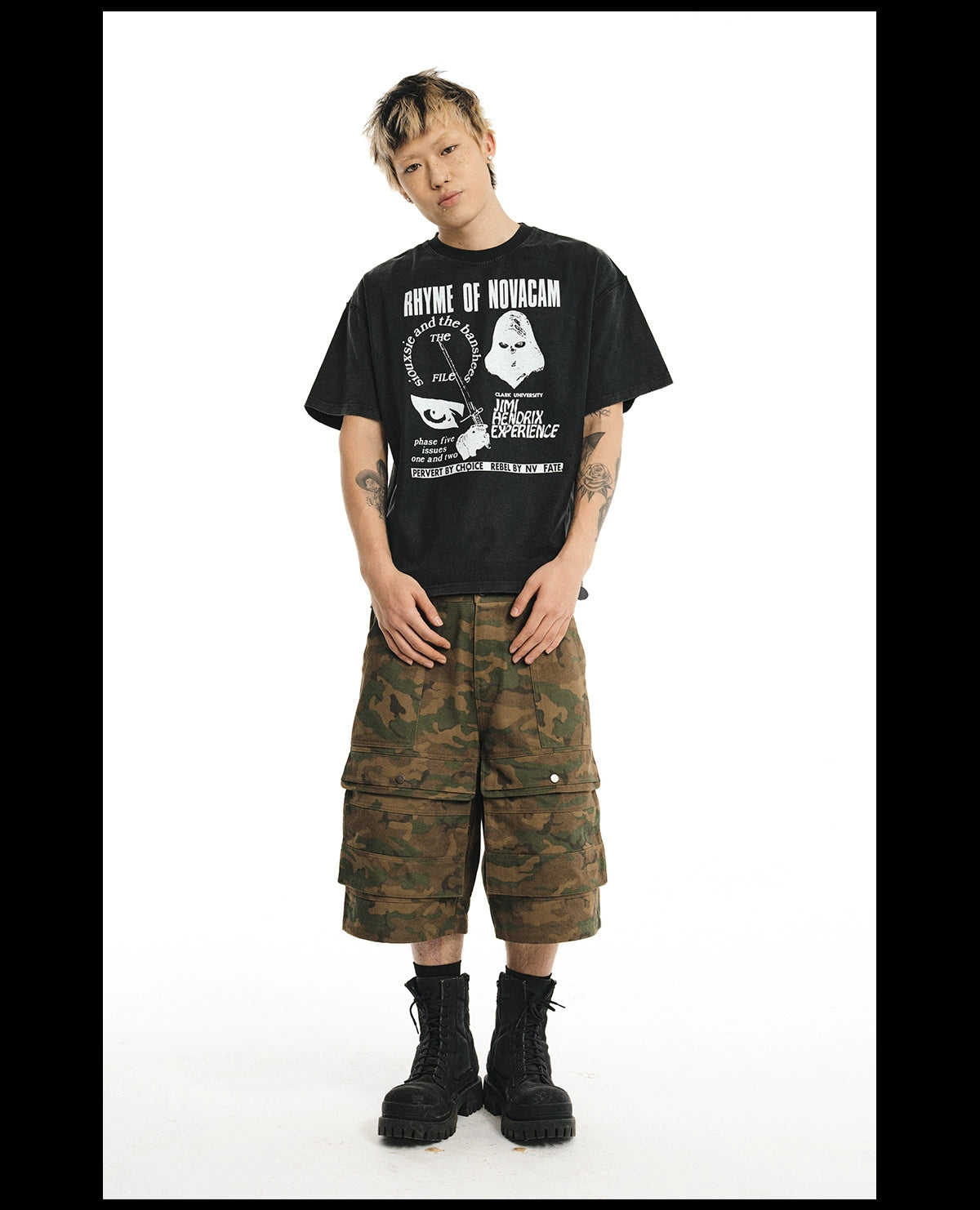 NOVACAM  vintage spoof creative reverse stitch washed Tee