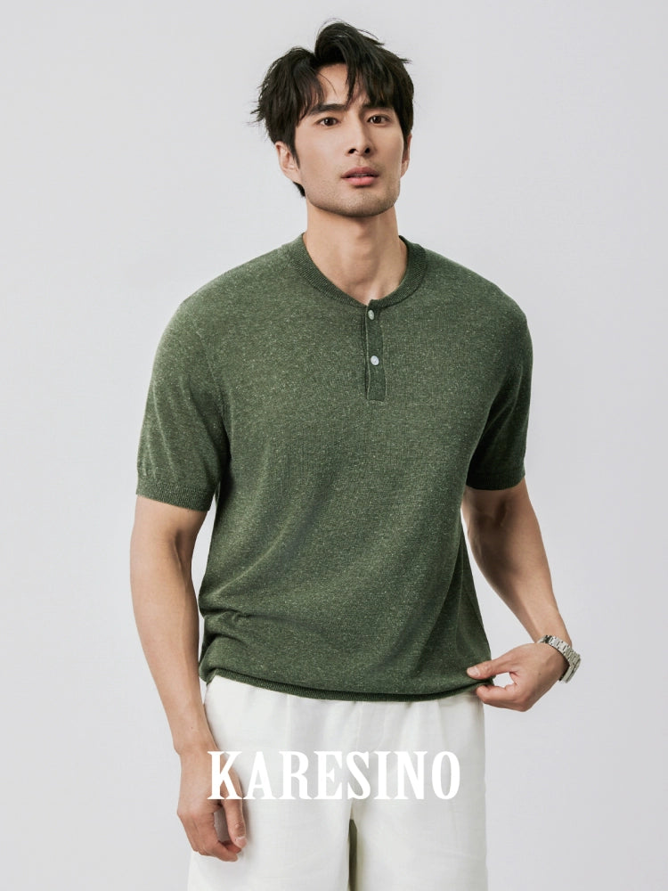 KARESINO Henry-neck Casual Knitted Polo Shirt