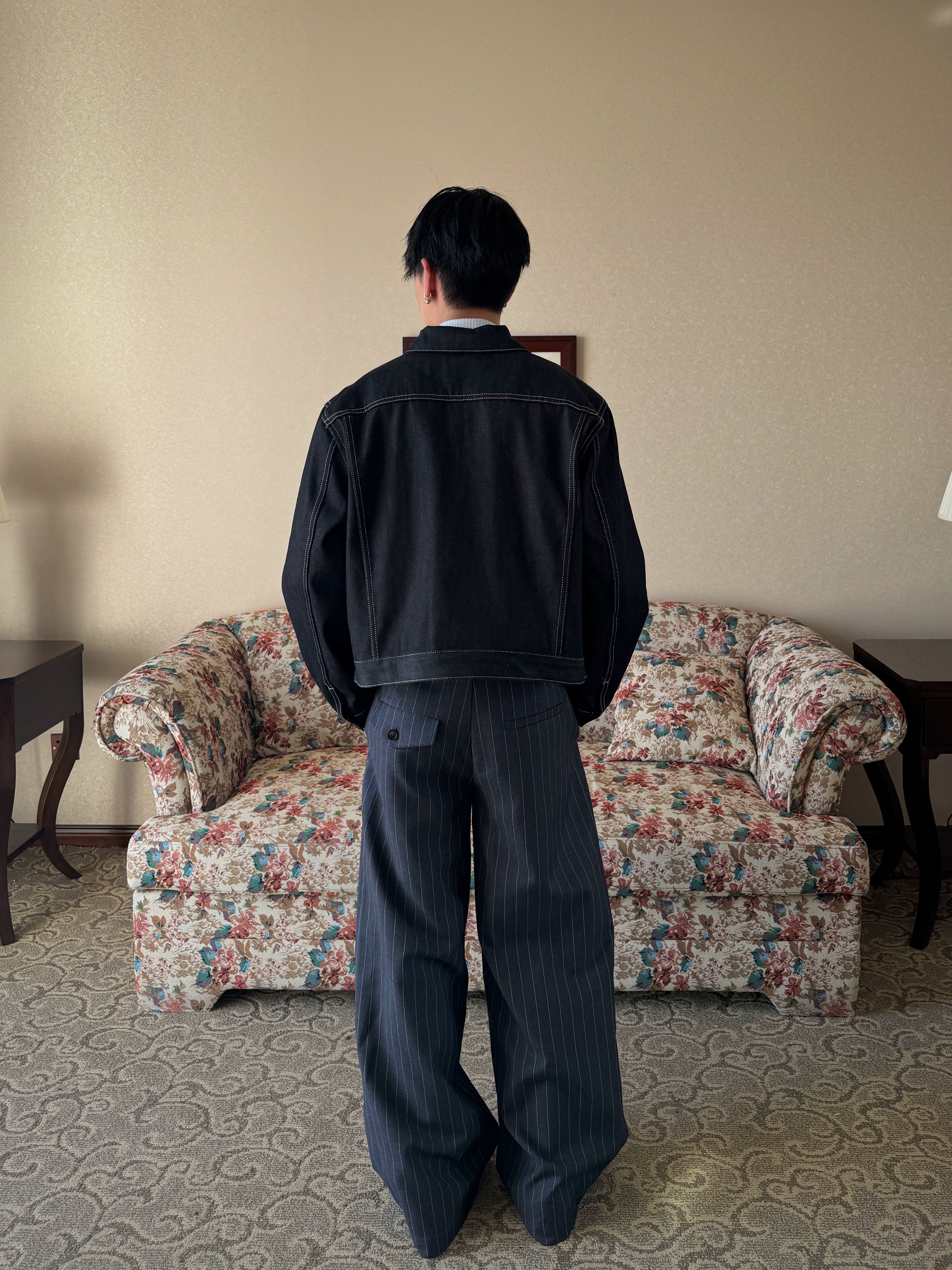 InsGale Scimitar Pleated Three-dimensional Wide-leg Striped Trousers