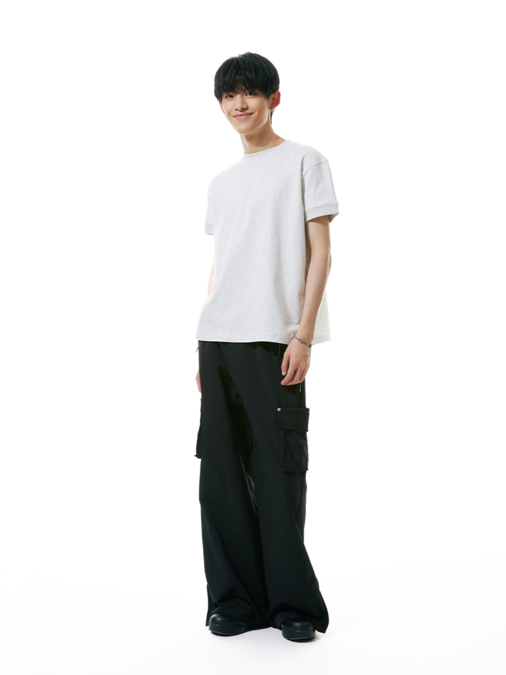 FUNKYFUN Front Shoulder Thread Cuff Versatile Backing Tee