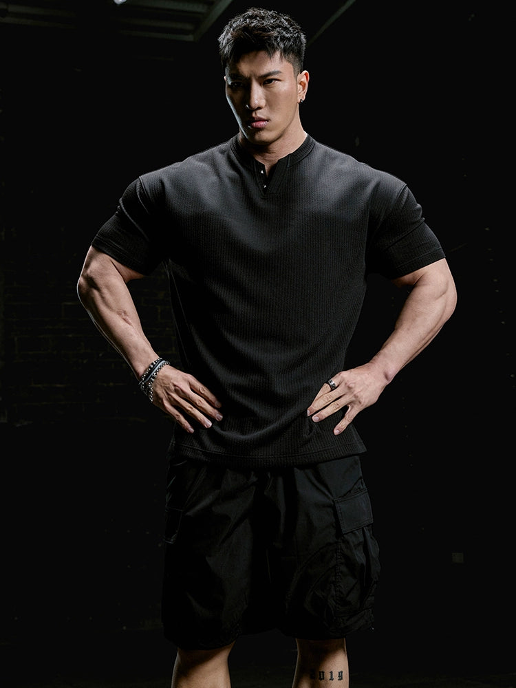 Muscle Dog Banged Nailed Loose Casual Henley Shirt Tee