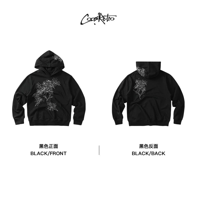 CoosRetro Line Embroidery Contrasting Hooded Sweater