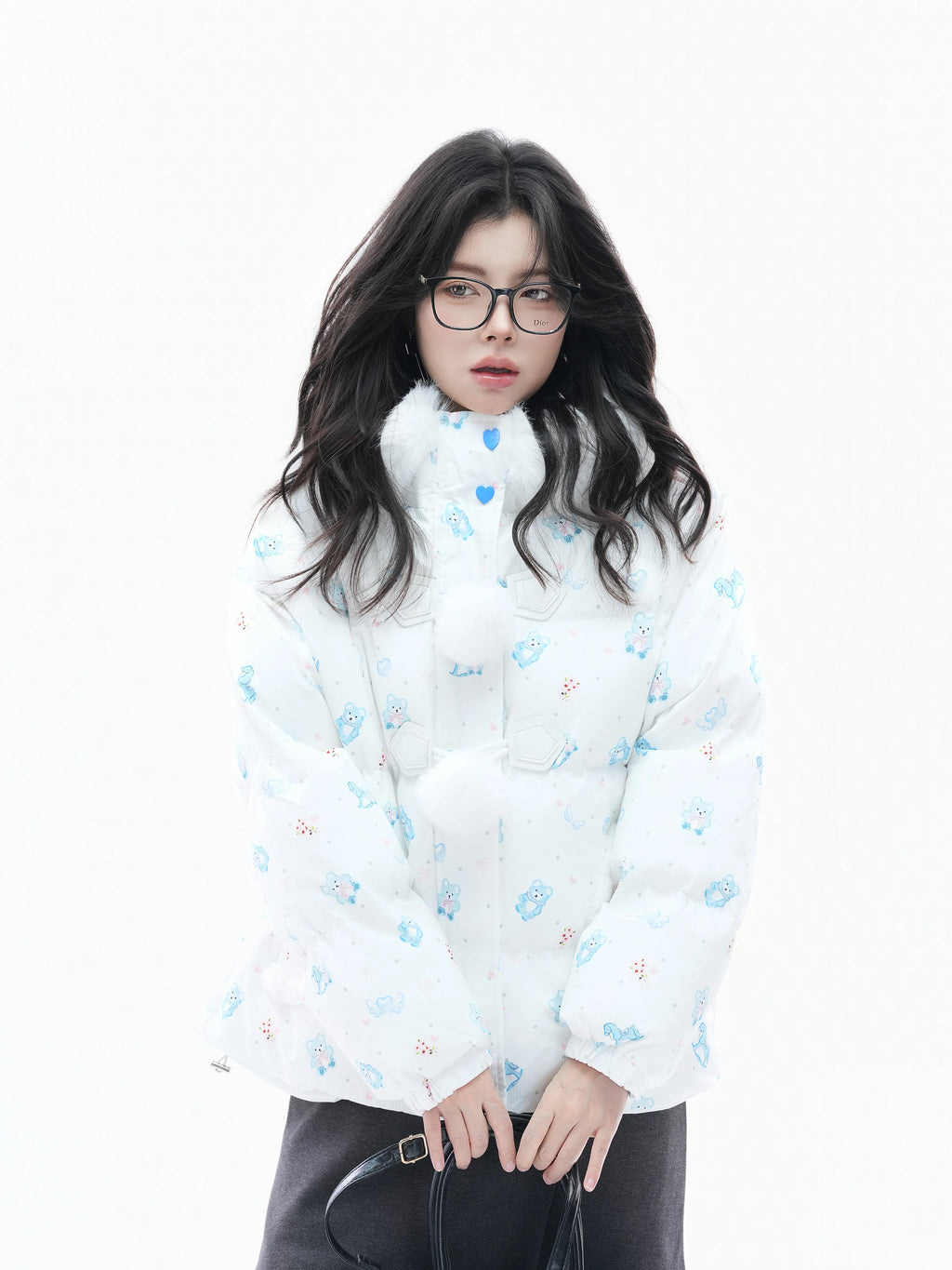 Zuocisankon Cartoon Bear Print Hooded Cotton-padded Coat