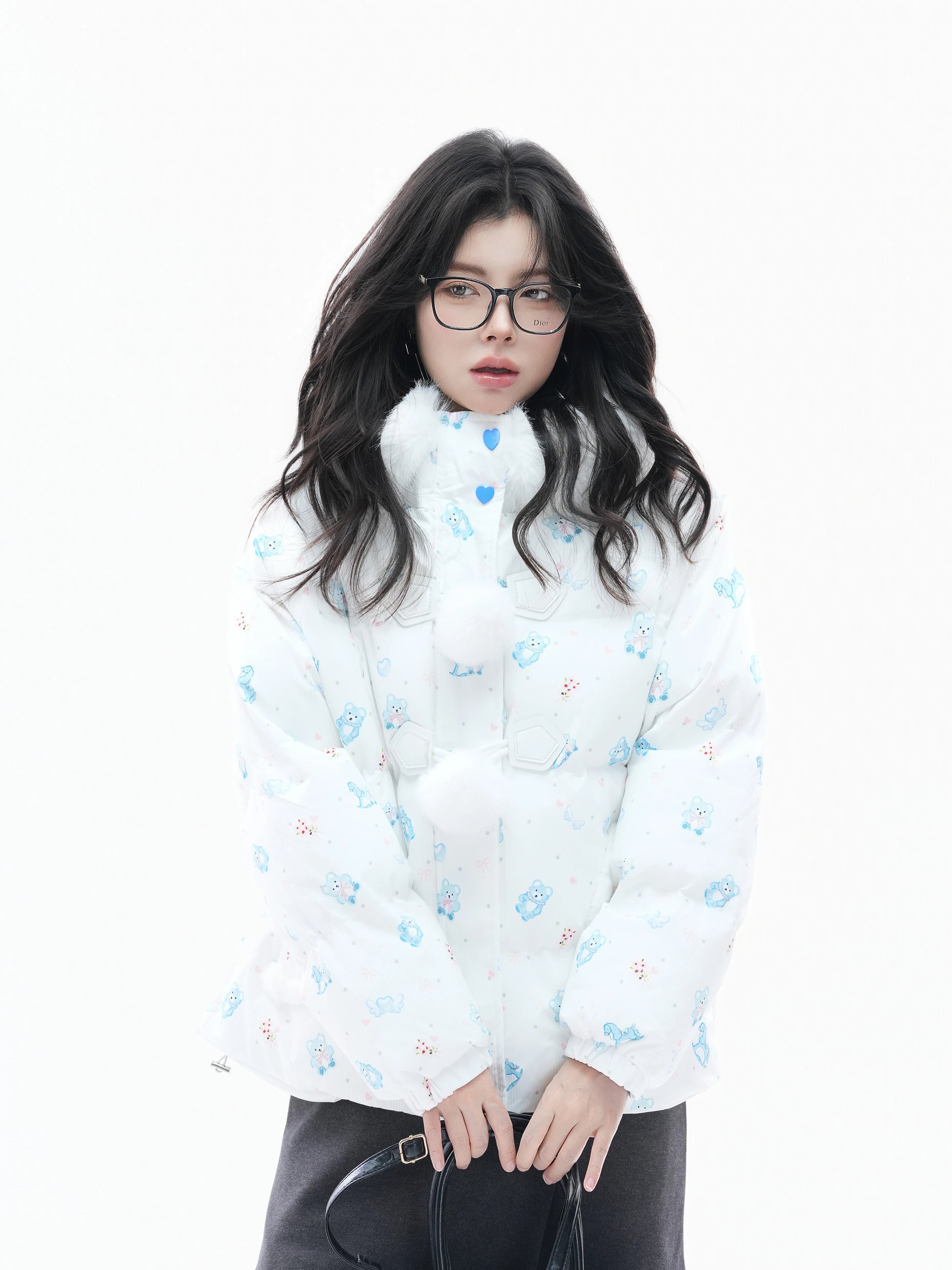 Zuocisankon Cartoon Bear Print Hooded Cotton-padded Coat