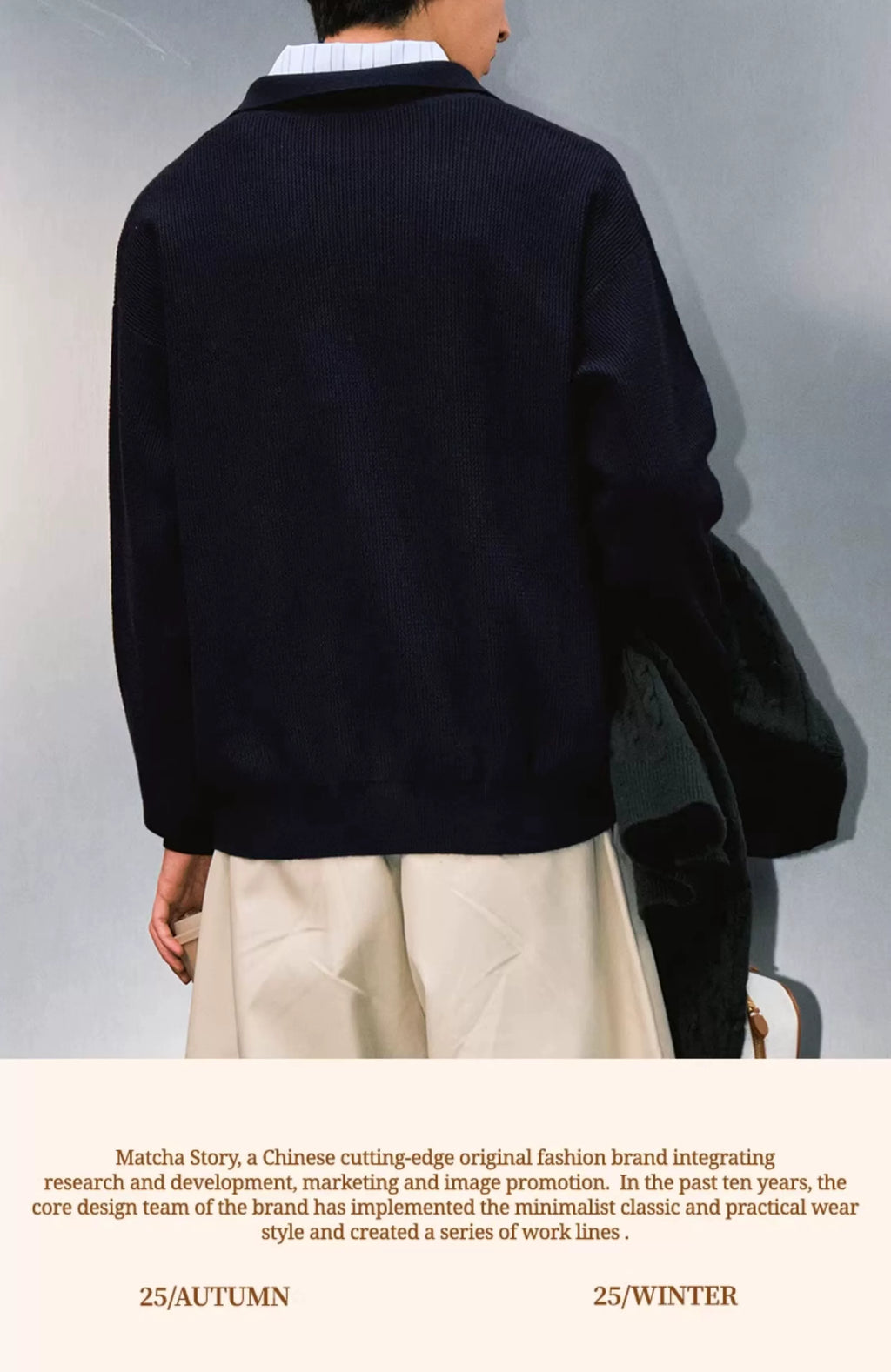 MATCHA STORY Vintage Lapel Half-cardigan Sweater