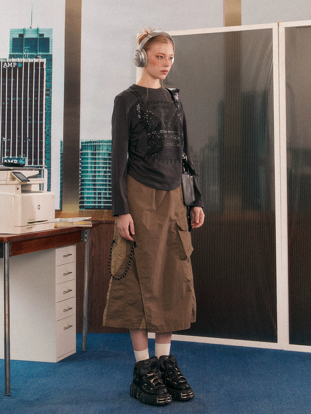 EZEK Retro Big Pocket Irregular Split Tooling Skirt