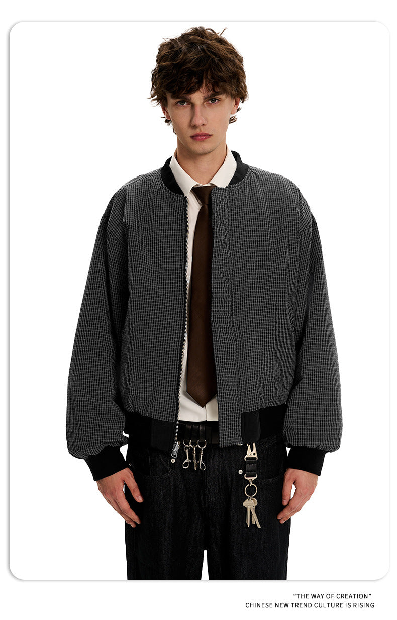 11KN Simple Plaid Loose Retro Casual Jacket