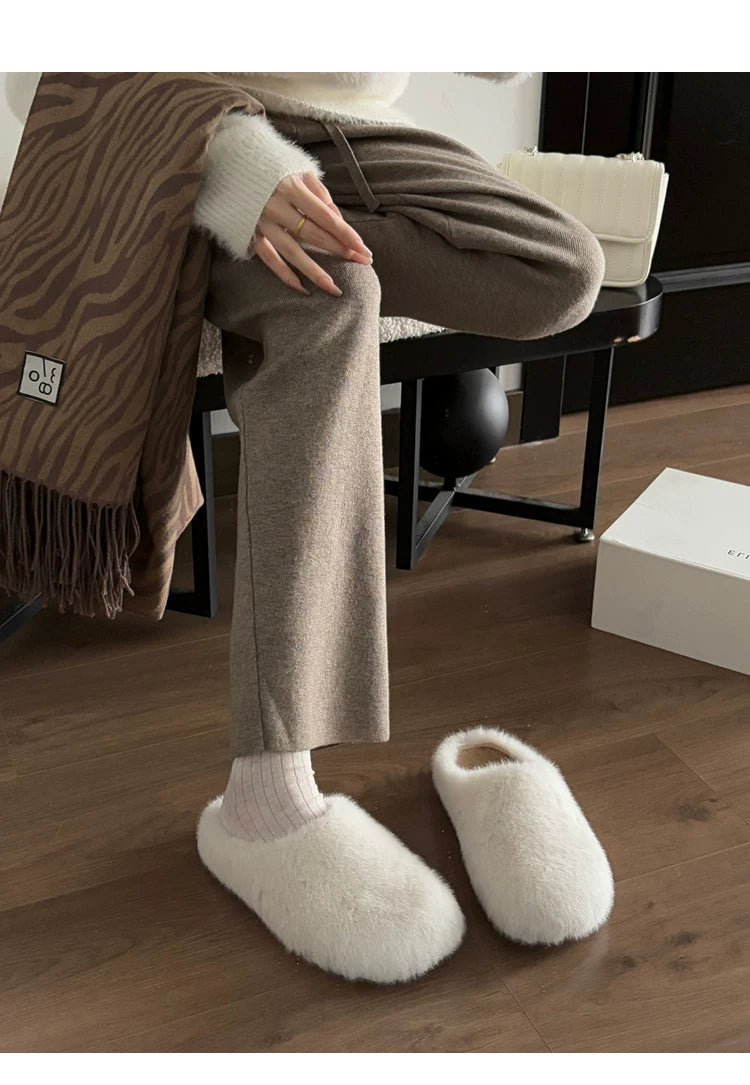 CHRNDXEE Baotou Casual One-pedal Warm Flat-soled Fluffy Single Shoes