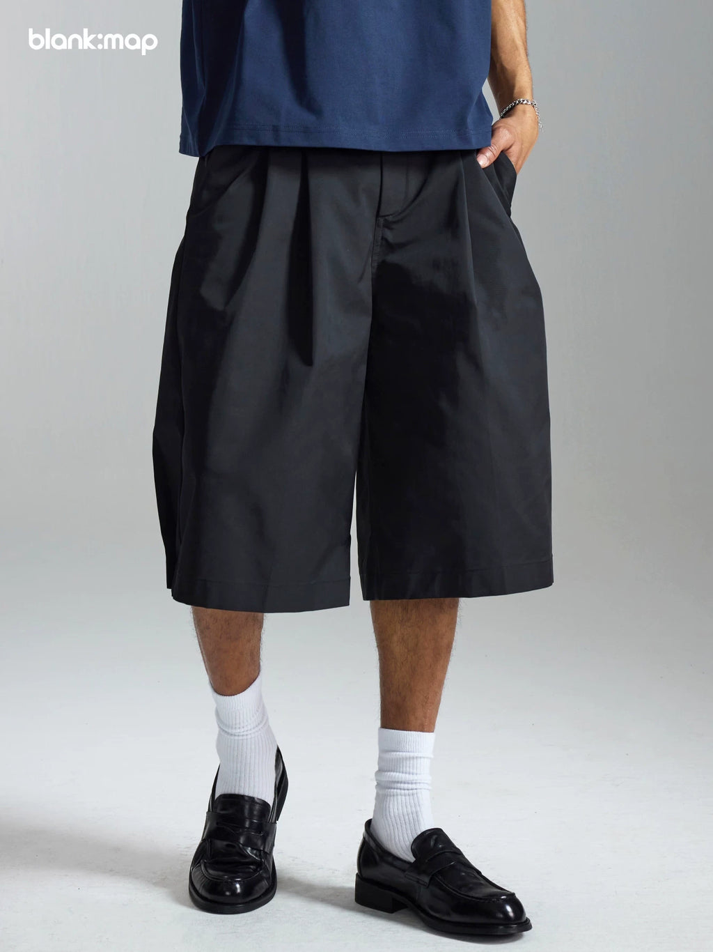Blank Map Casual Pleated Loose Six-point Trousers
