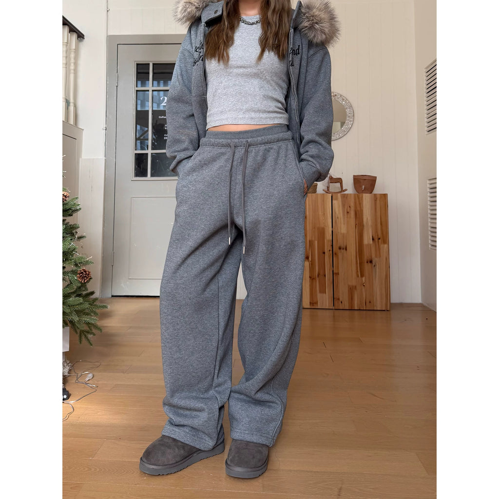 CCYE Double Waist Fleece Drawstring Casual Leggings