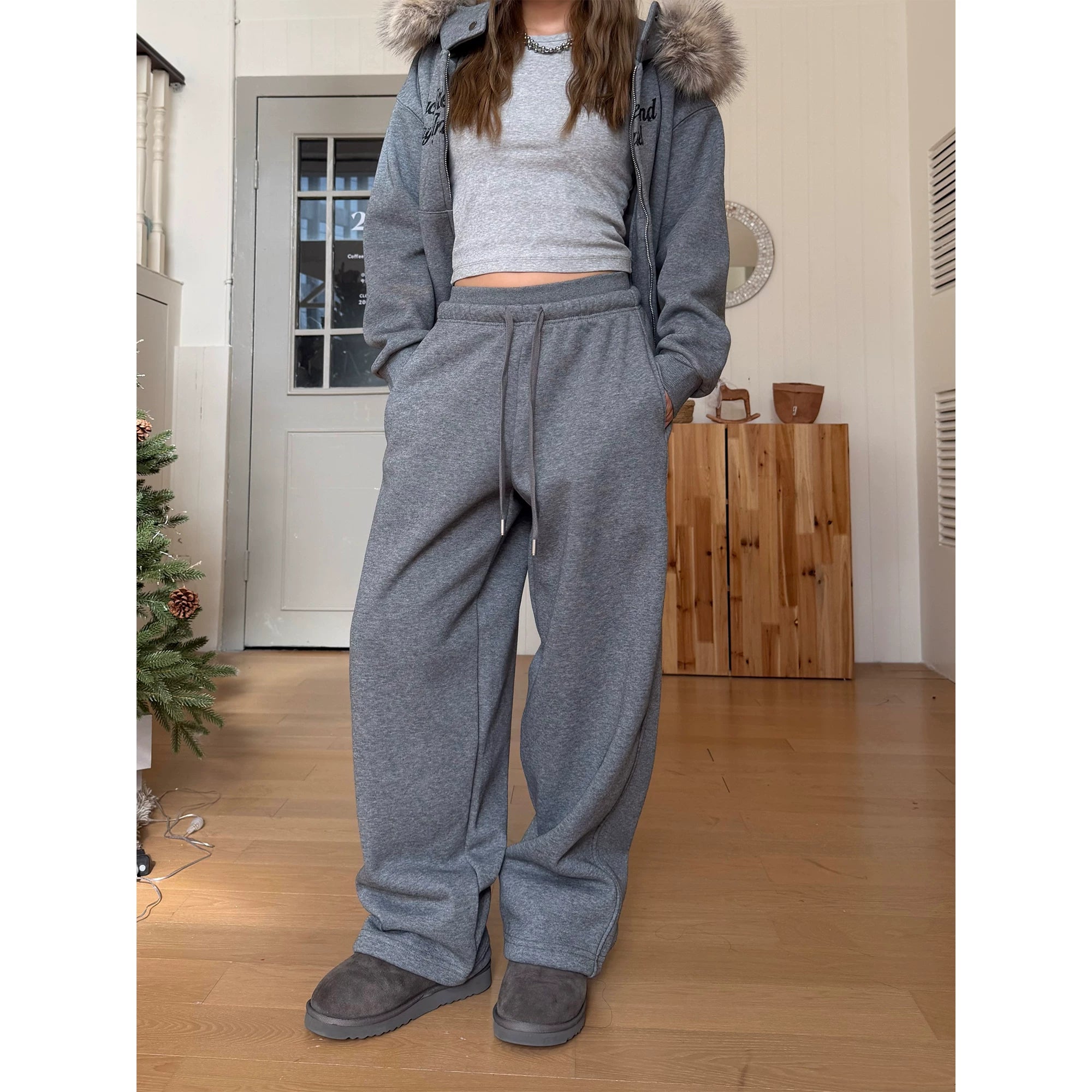 CCYE Double Waist Fleece Drawstring Casual Leggings