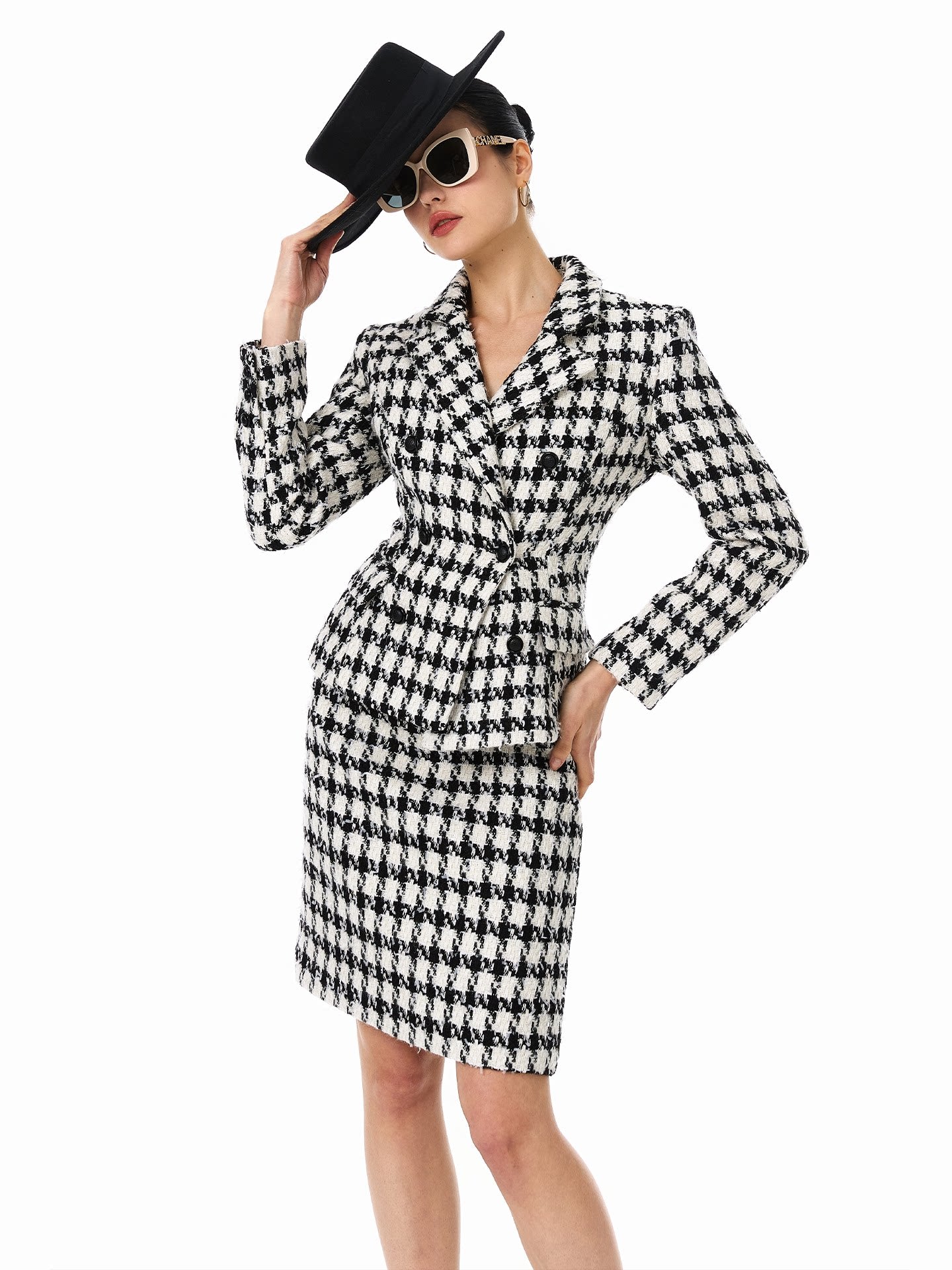 FINDYAWINGS Thousand Birds Plaid Short Jacket Skirt Set