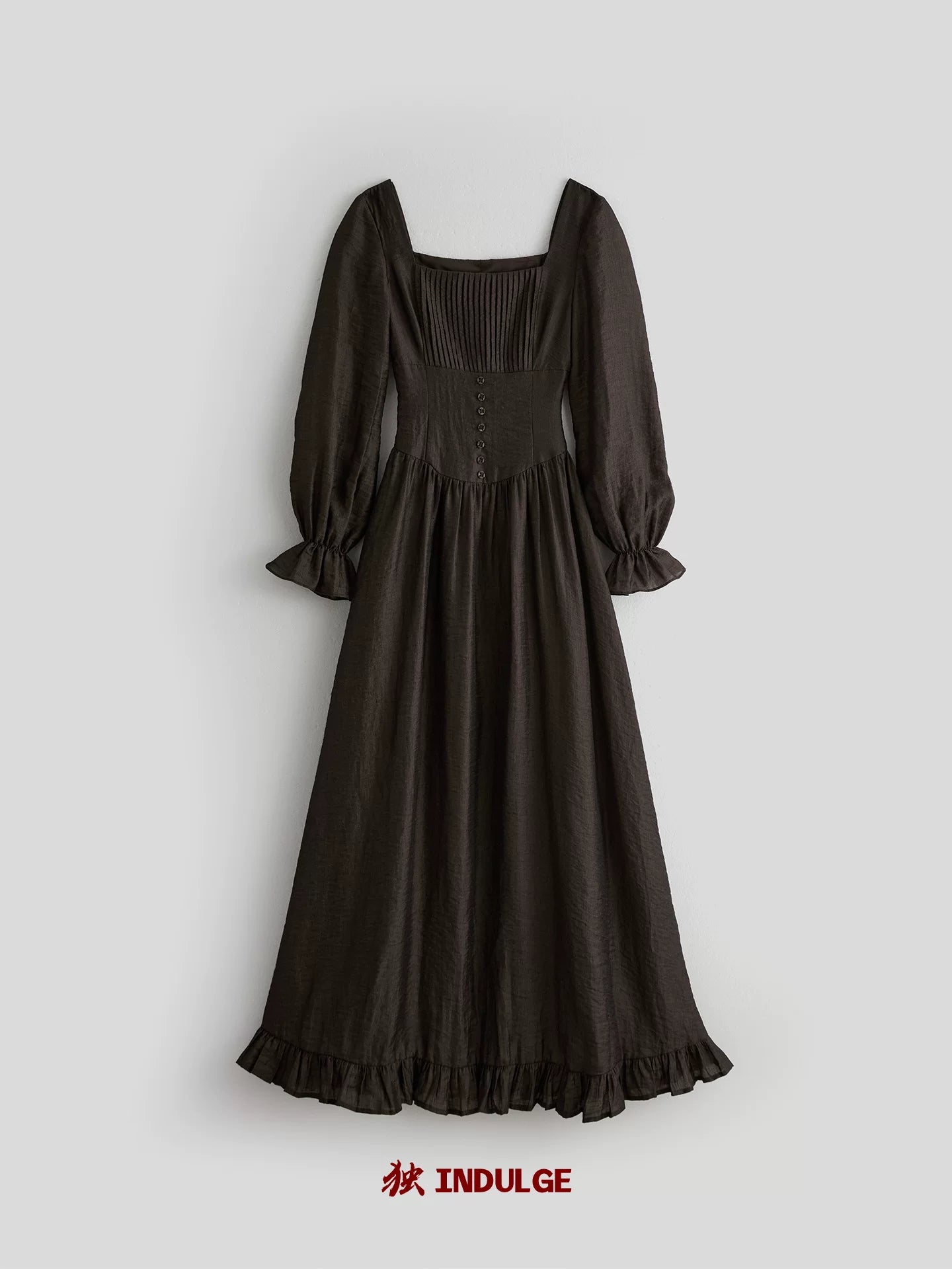 INDULG Square Neck Waist Flared Sleeve Dress