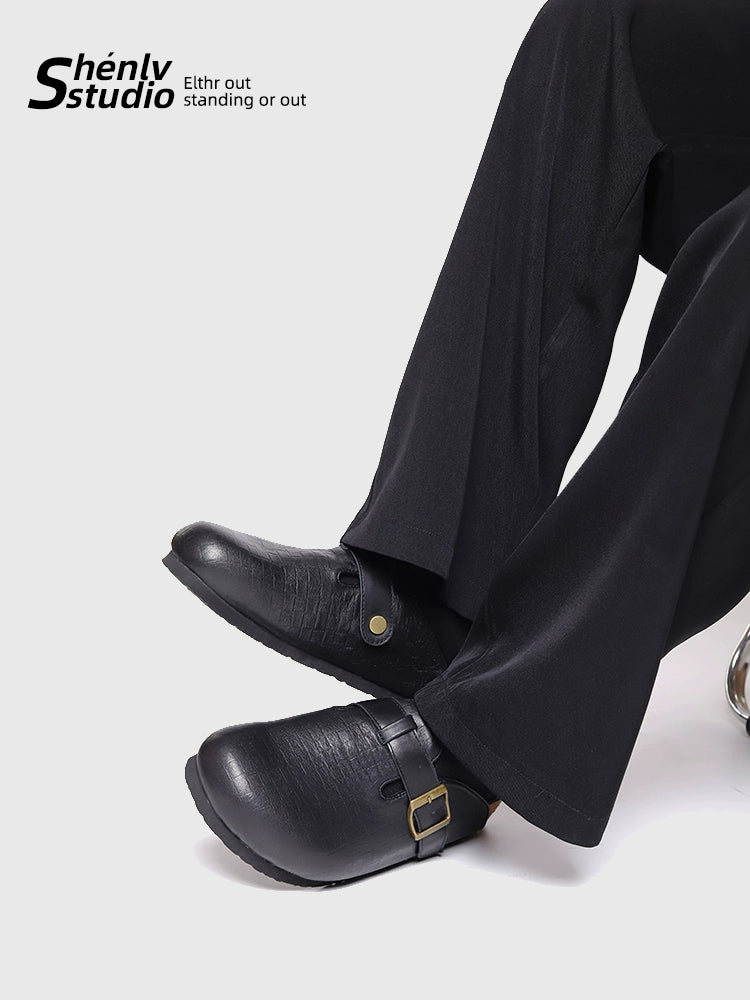 SHENLV STUDIO Baotou Half-trailer Leather Shoes Versatile Commuter Leather Slippers