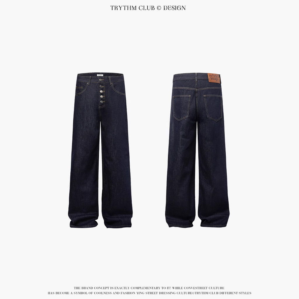TRYTHMCLUB Loose Straight Denim Trousers