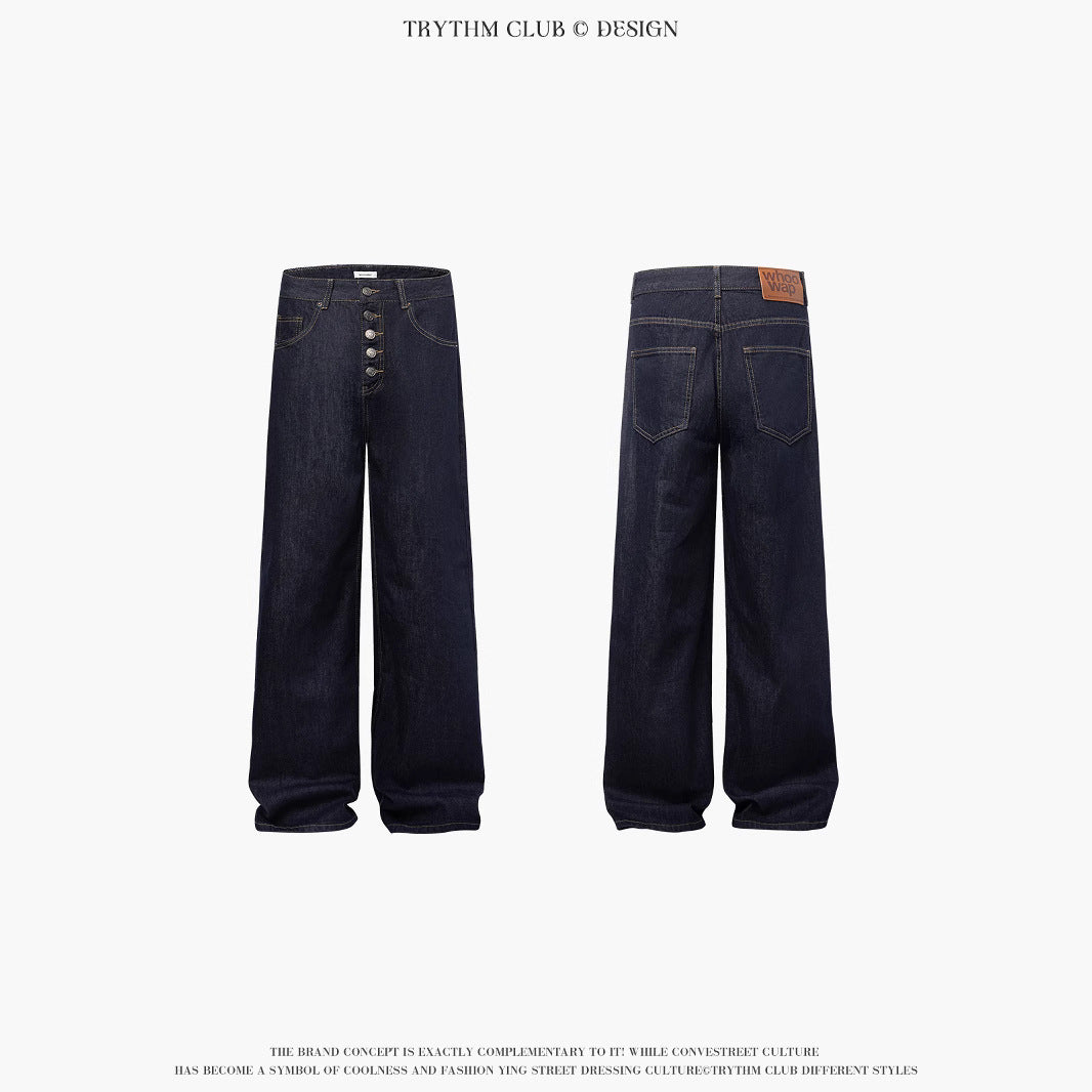 TRYTHMCLUB Loose Straight Denim Trousers