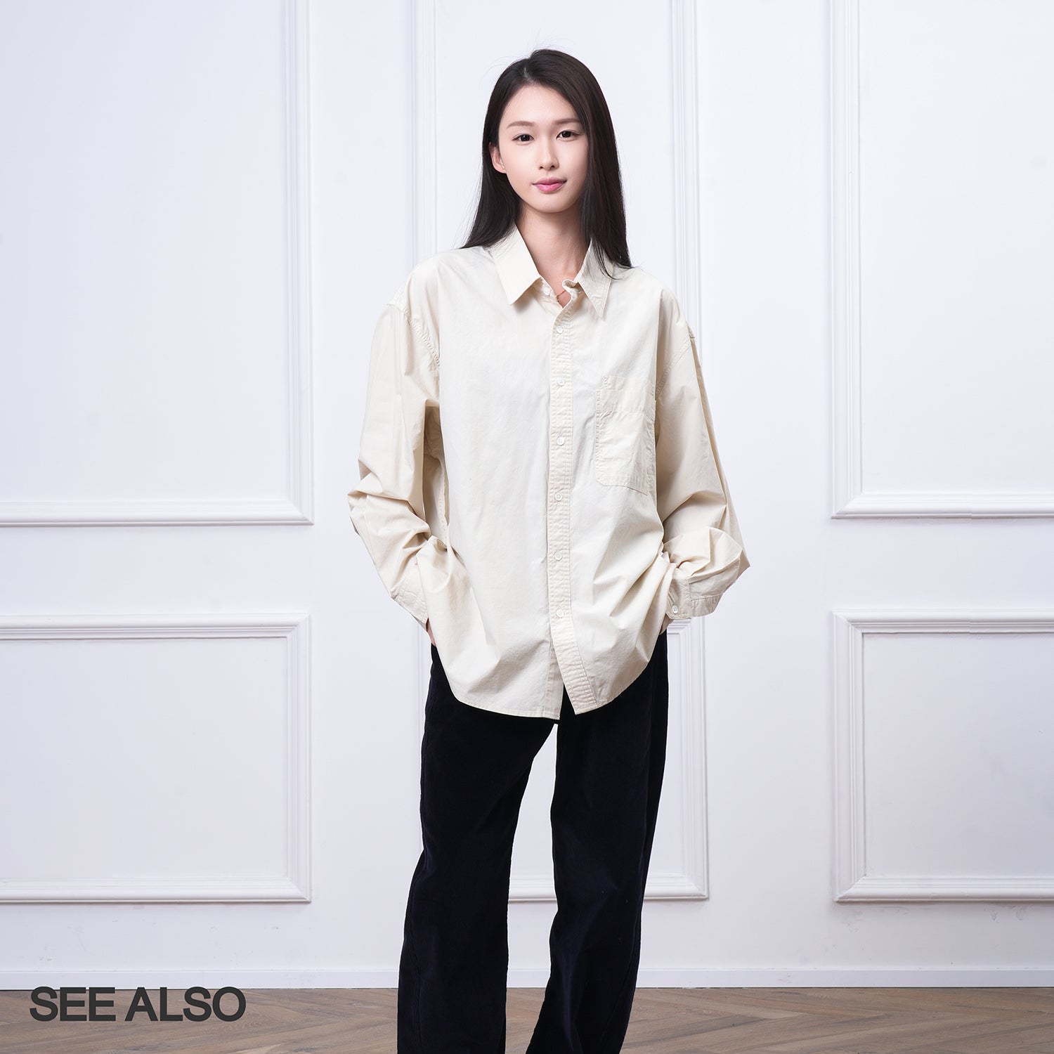 SEE ALSO old sister micro profile stacking wear versatile cotton texture double layer pocket design long sleeve shirt LD4332