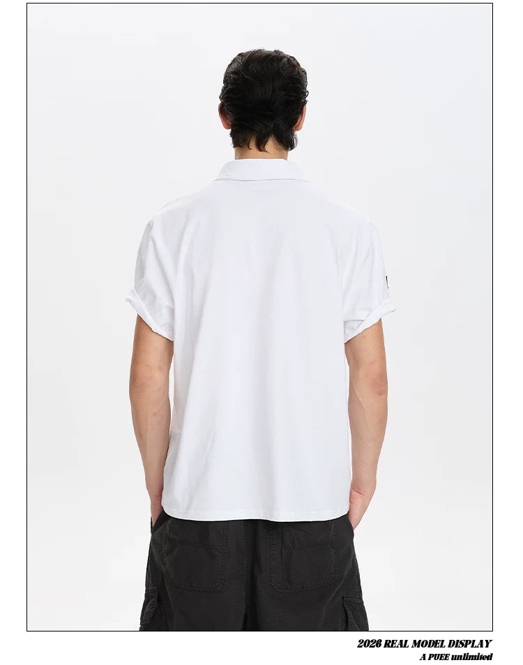 A PUEE Retro Alphabet Front Shoulder Embroidered Polo Shirt