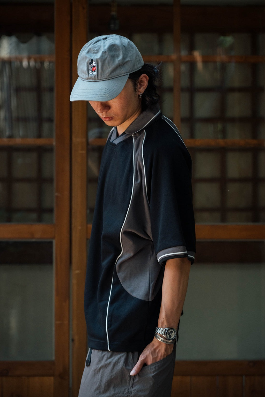 FGSS Splicing Japanese Loose Shoulder Lapel Tee