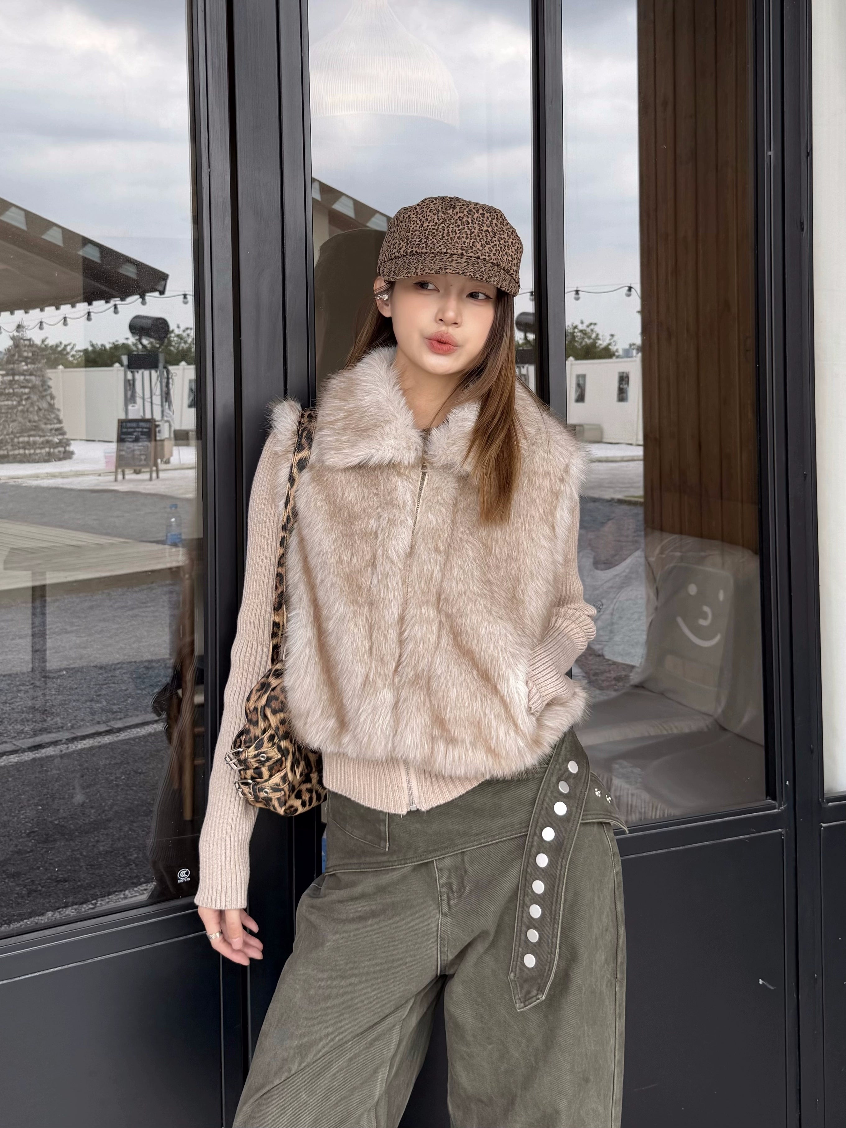 Mershier Vintage Loose Warm Knitted Spliced Fluffy Jacket