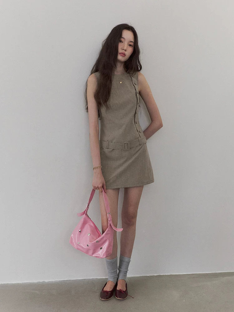 VOOE Vintage Plaid Belt Vest Dress