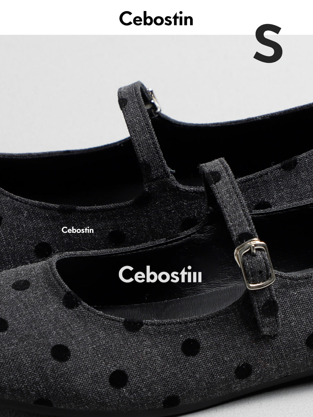 Cebostin Retro Polka Dot One-word Strap Single Shoes