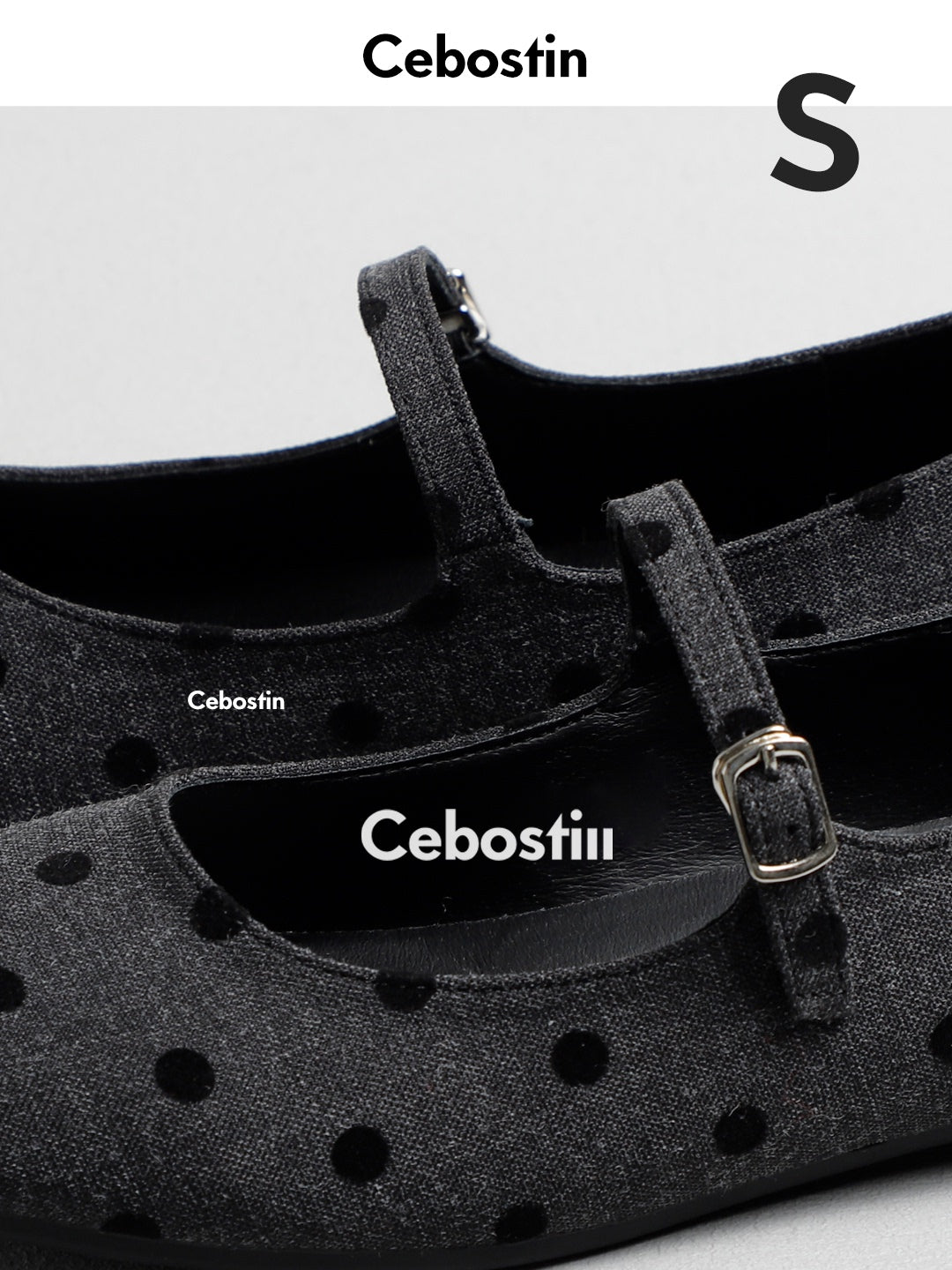 Cebostin Retro Polka Dot One-word Strap Single Shoes