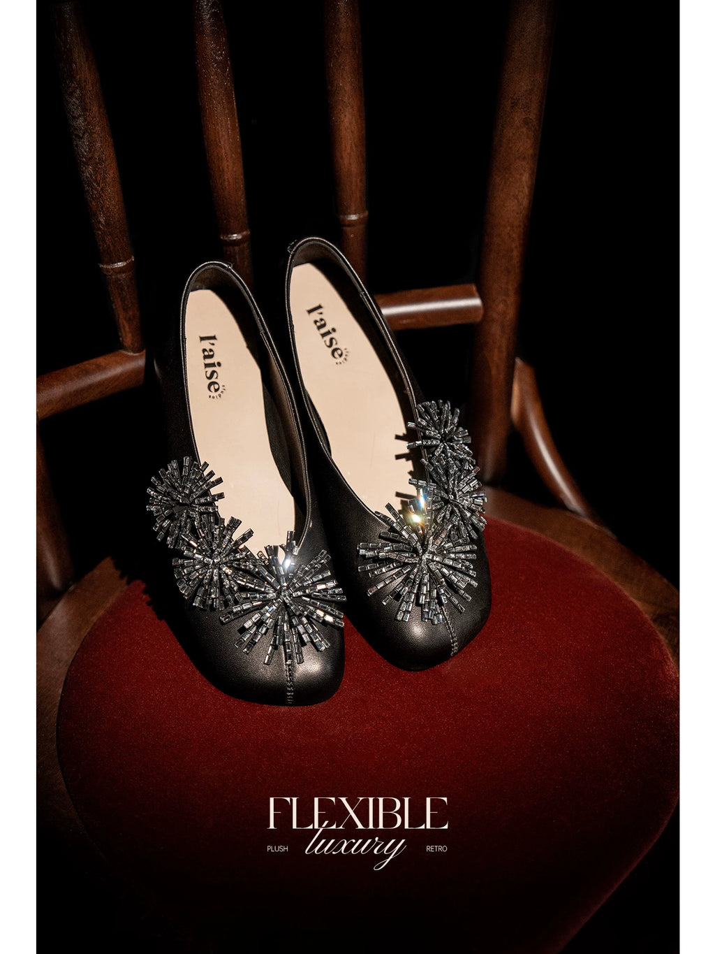 L'aise Square Head Rhinestone Soft-soled Shoes
