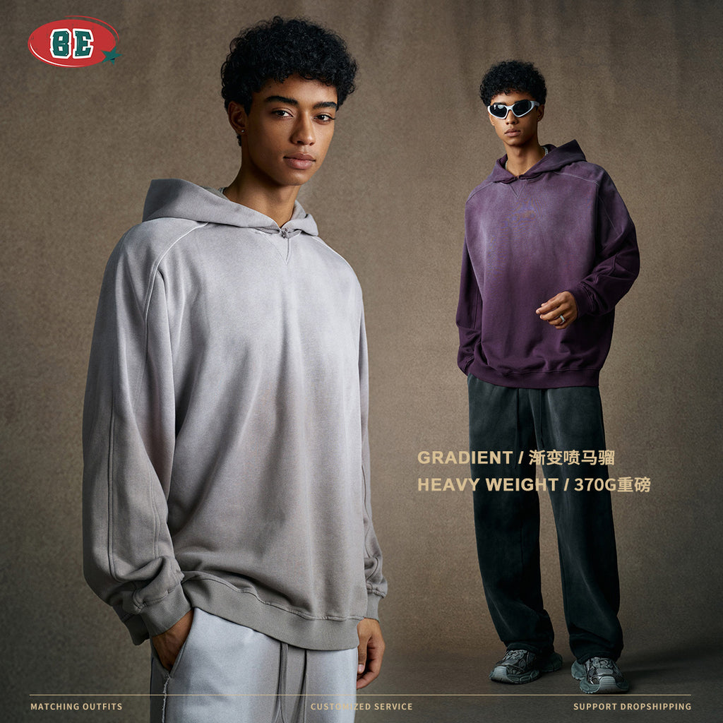 BE Old Made Dirty Silhouette Shoulder Loose Hooded Sweater