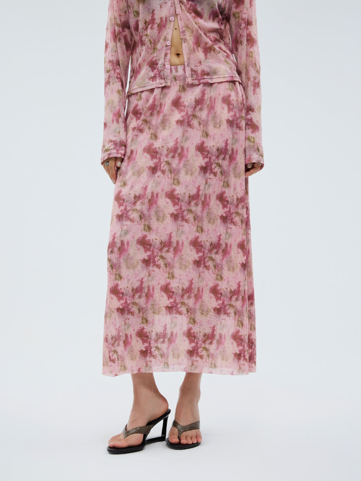 FUNKYFUN Floral Full-printed Pleated Texture A-shaped Skirt