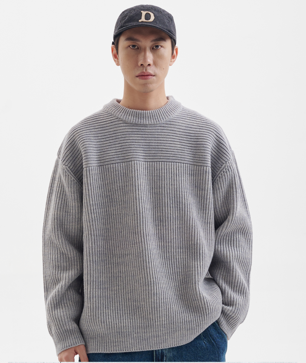 BUTTBILL 15% Sheep Wool Crew Neck Ingot Long Sleeve Sweater