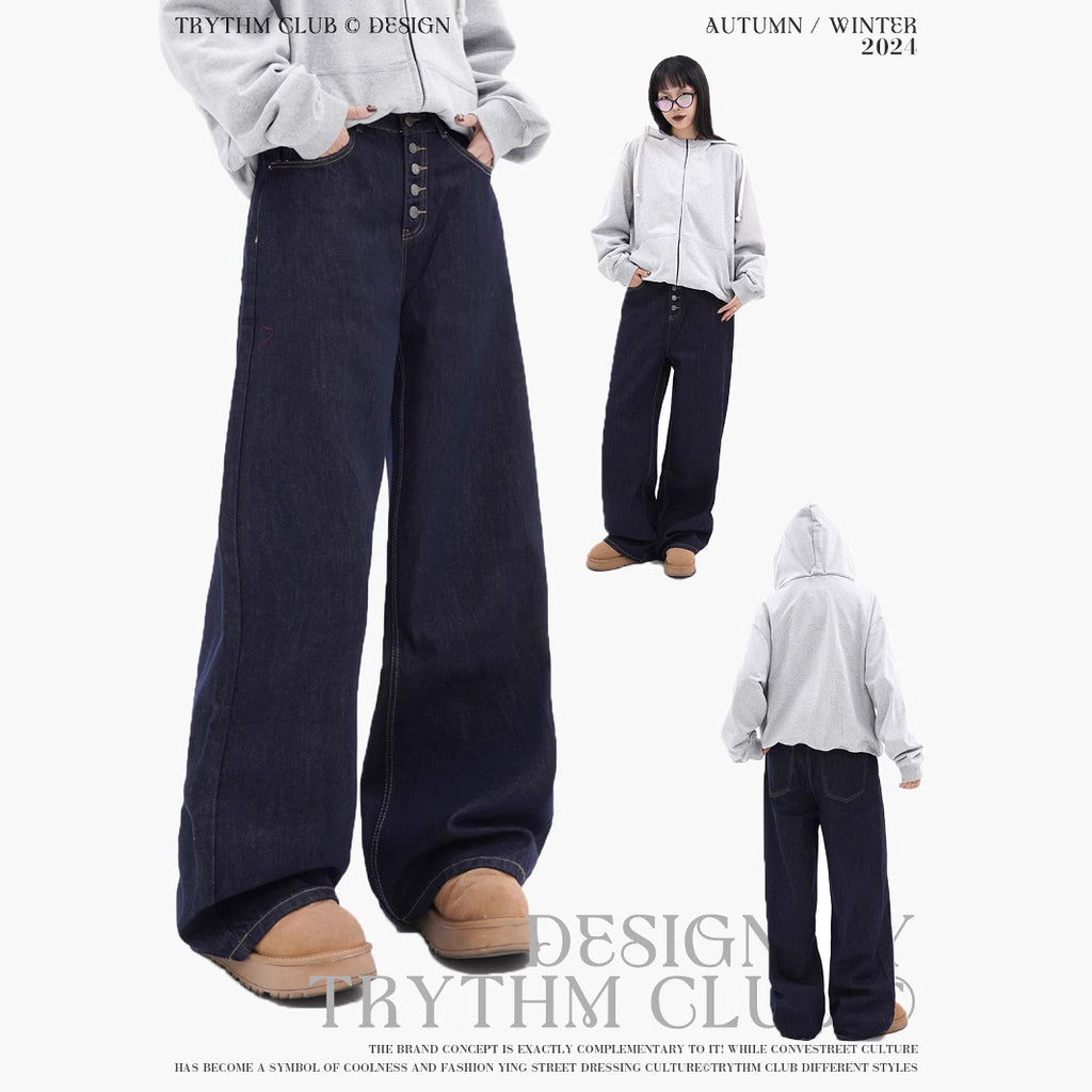 TRYTHMCLUB Loose Straight Denim Trousers