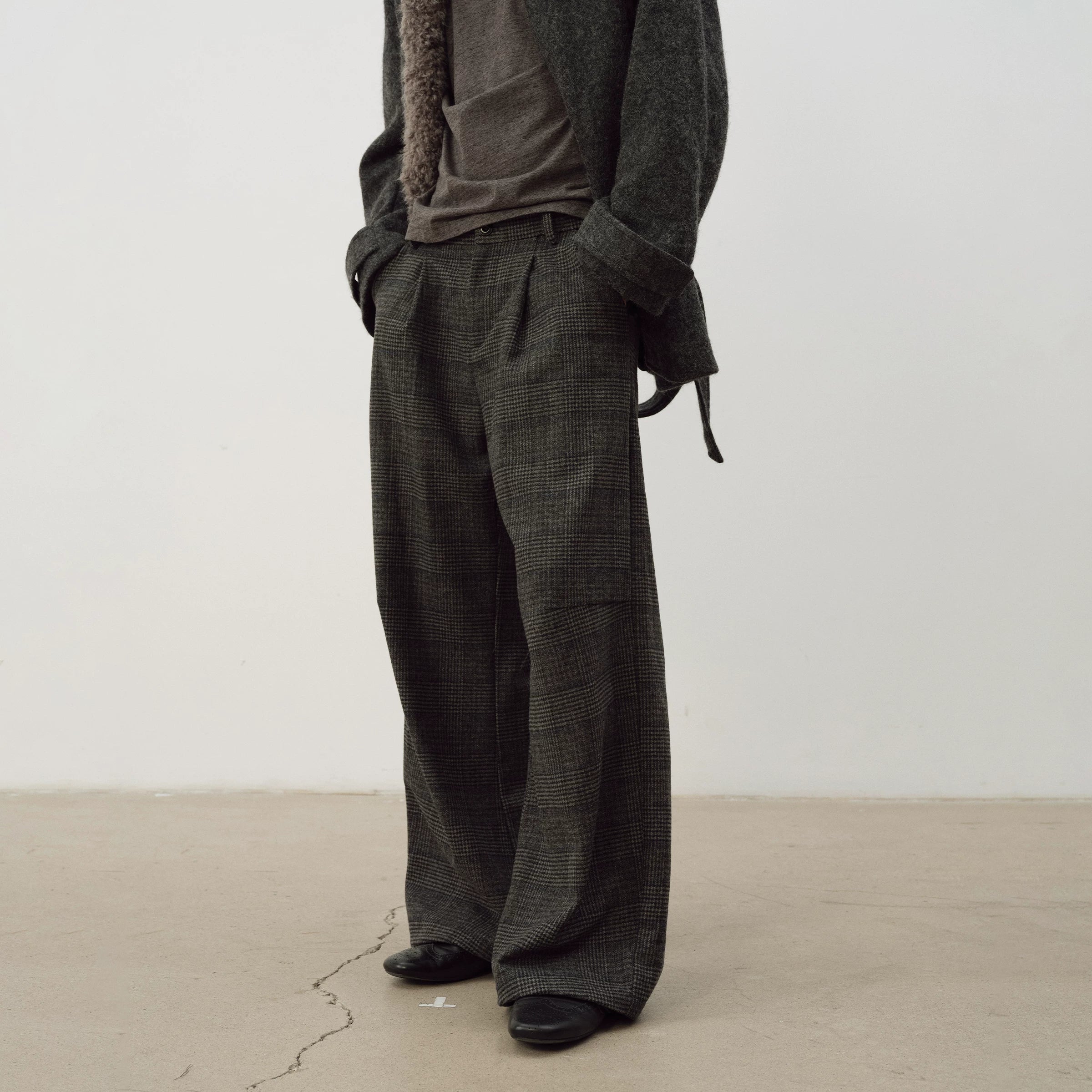 NOT UGLY Vintage Double-pleated Loose Plaid Casual Pants