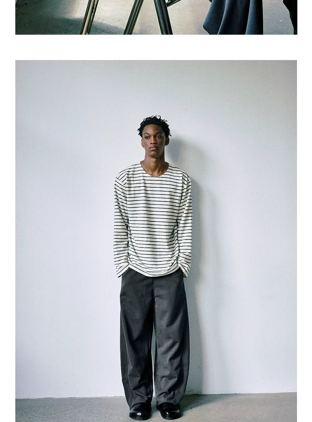 Anniehall Knitted Navy Stripe Thickened Terry Long Sleeve