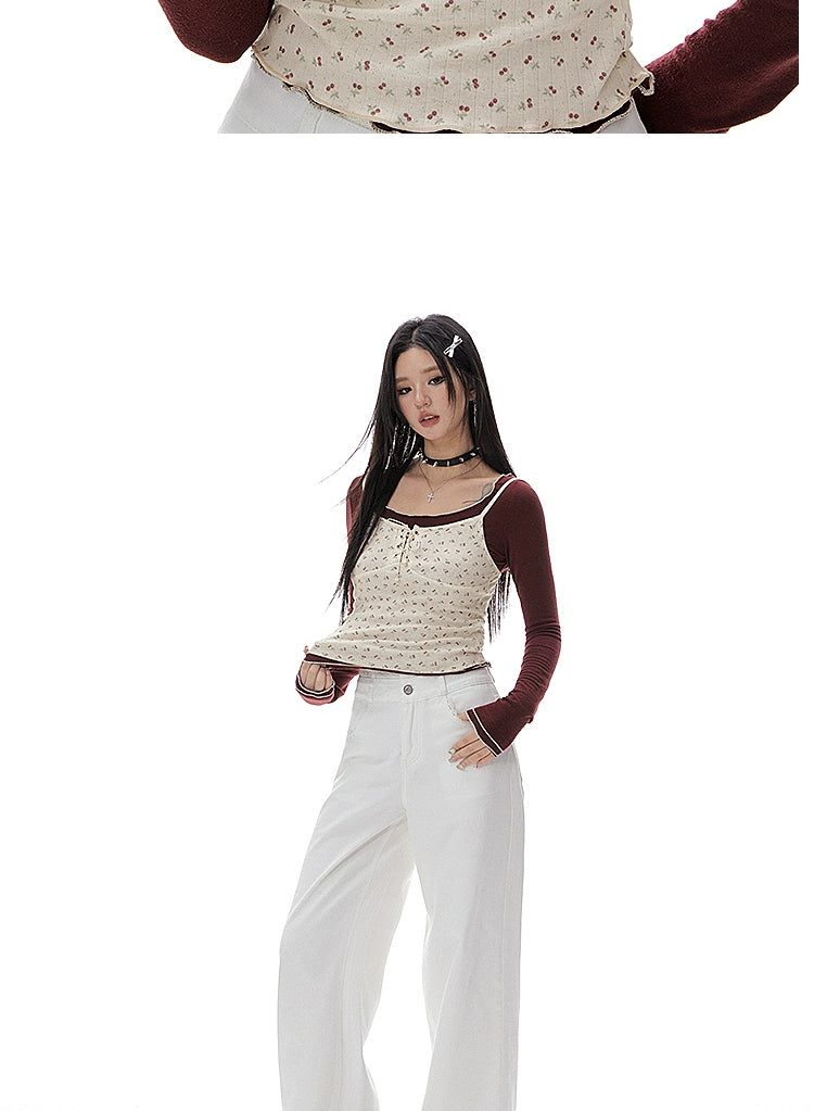 Imone Floral Suspender Fungus Edge Bottoming Shirt