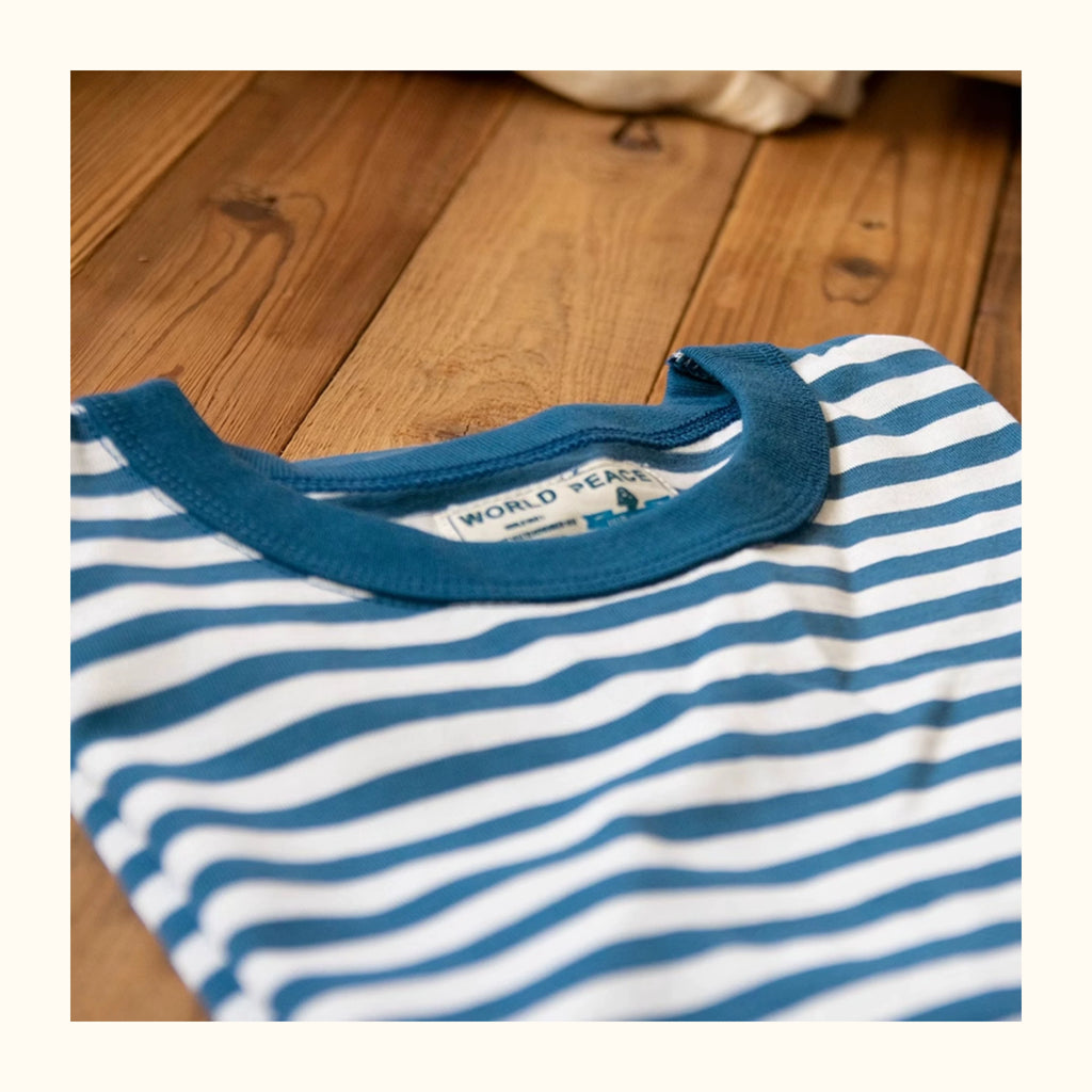 PrintAce Retro Denim Blue Striped Loose Tee