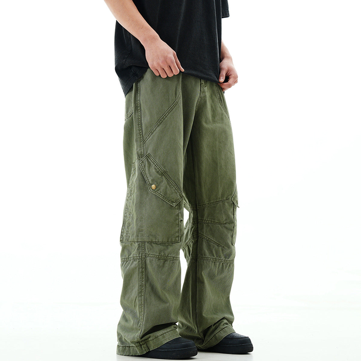 11KN Large Pocket Retro Straight Casual Trousers