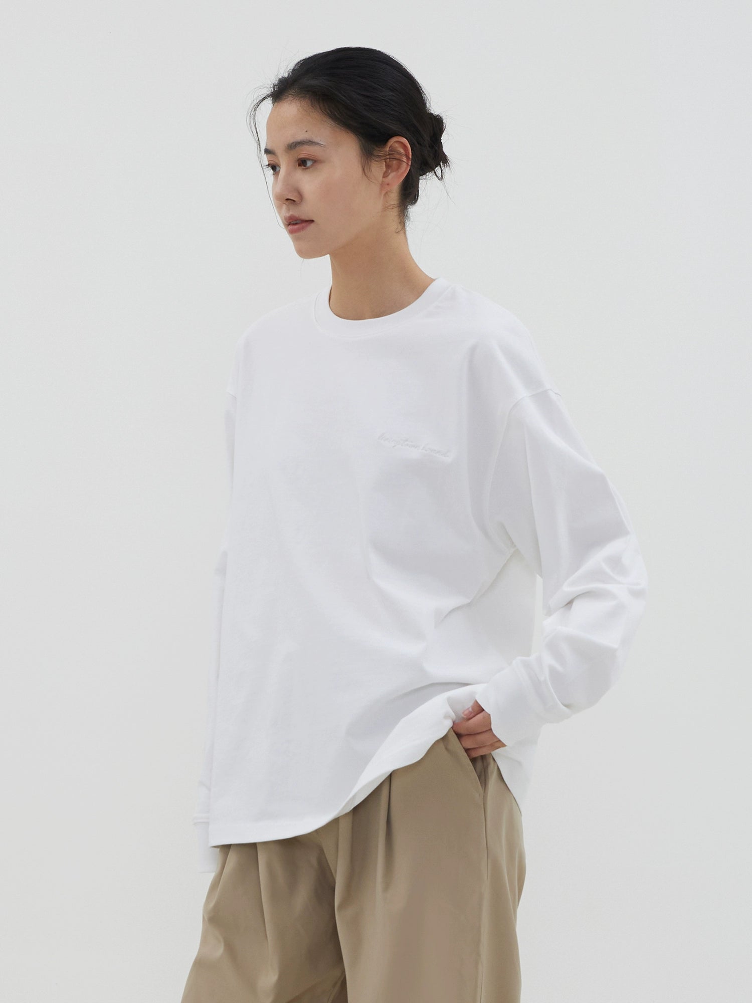 LIVINGTOWN Basic Casual Loose Small Neckline Embroidery Long Sleeve