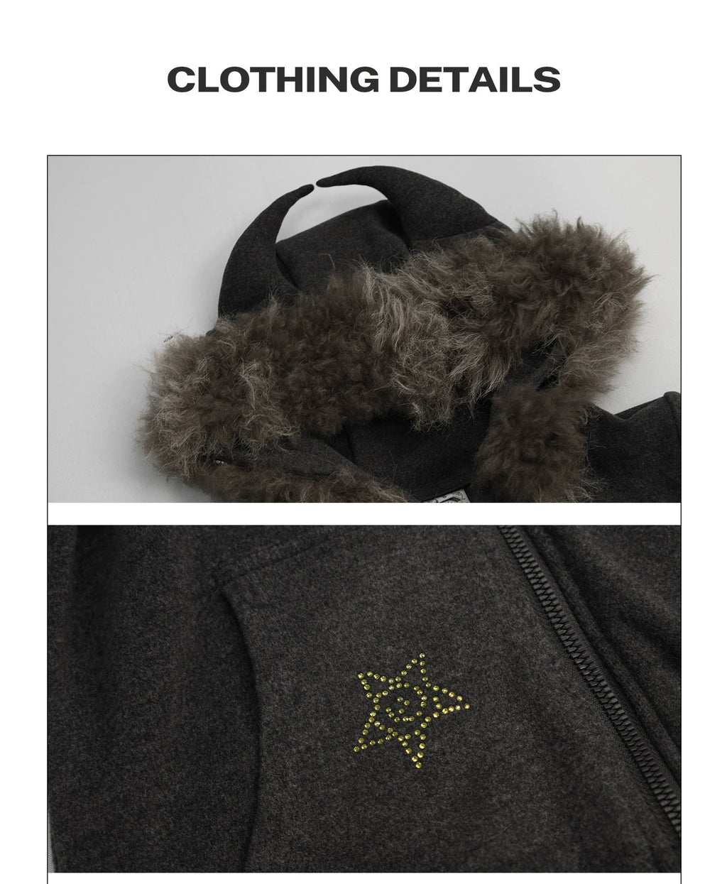 Girlyhalo Vintage Slim Fit Fur Collar Hooded Sweater Jacket