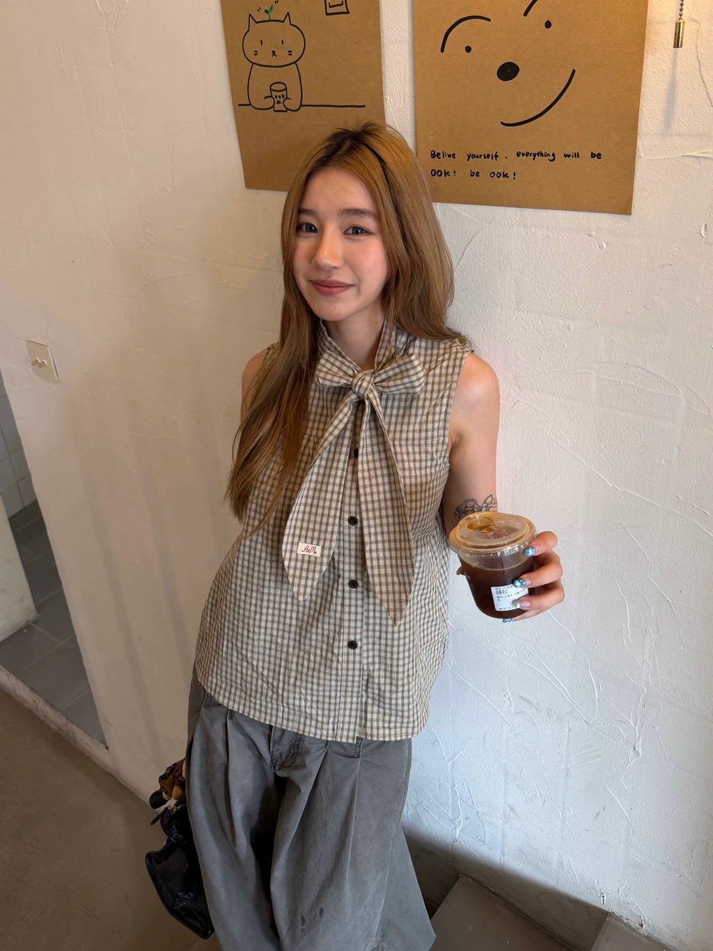 CCYE Bow Plaid Sleeveless Shirt